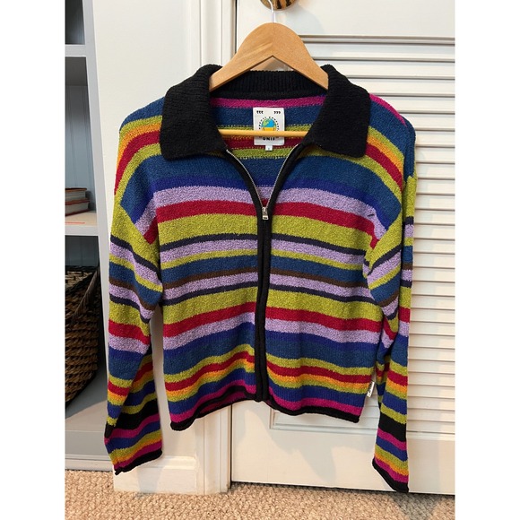 UNIF Sweaters - Unif Harmonic Sweater Full Zip Collared Multicolor Stripes Retro Size S